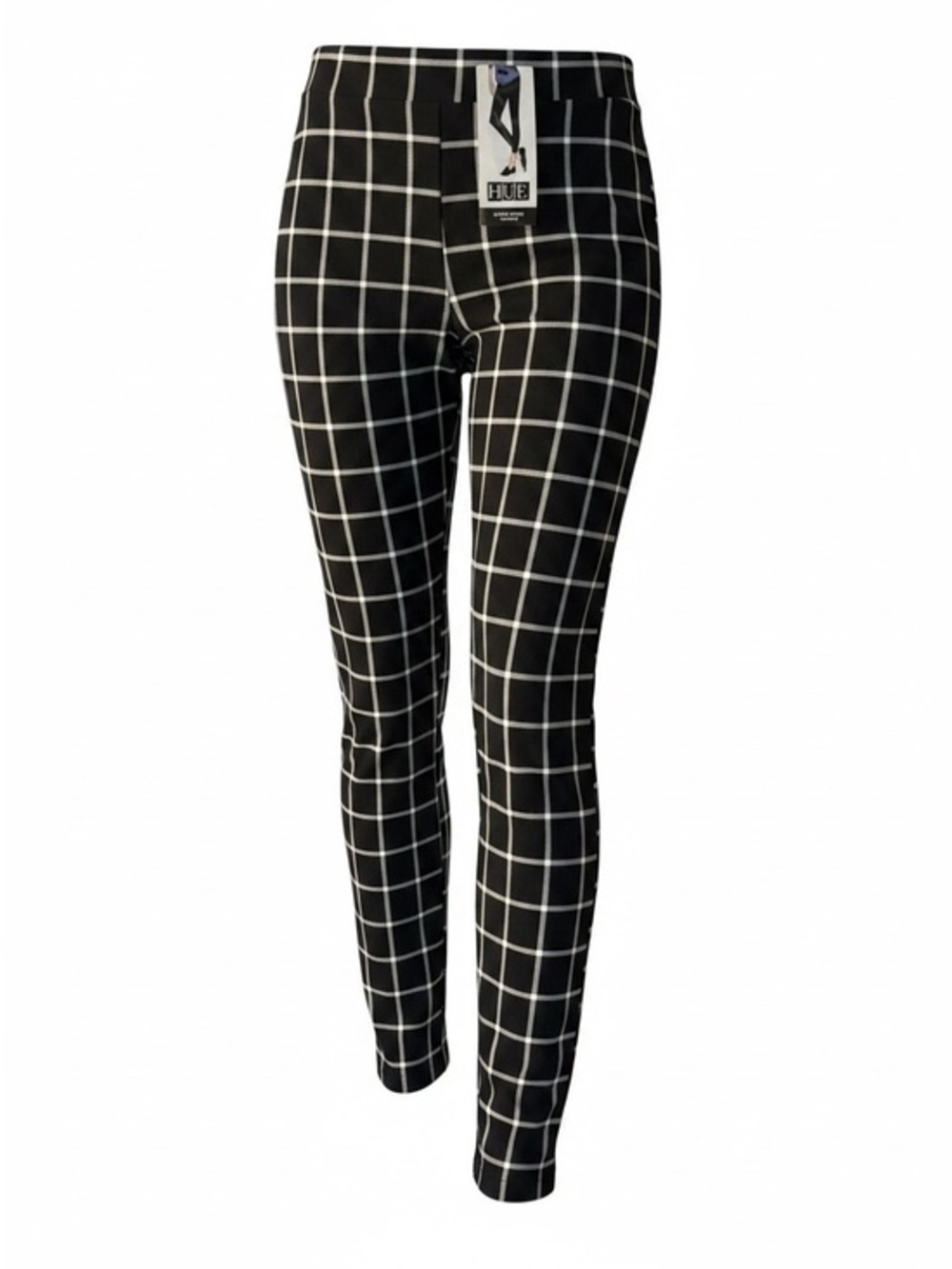 HUE Black Leggings with White Windowpane Grid